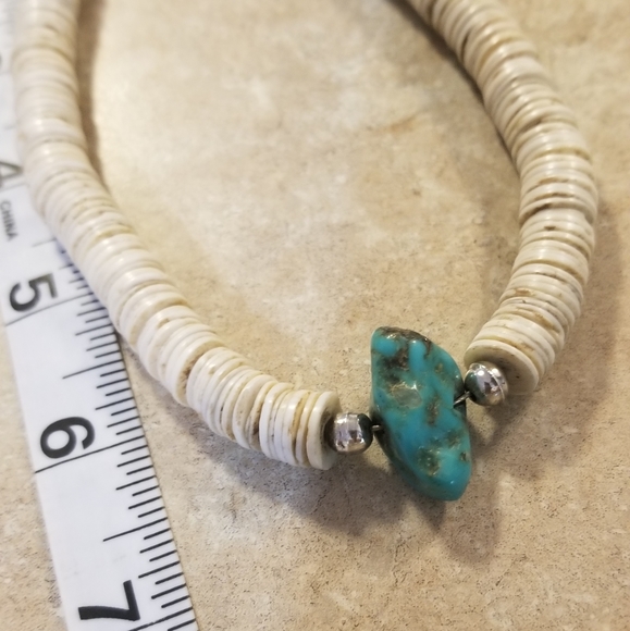 Vintage 70's Pooka Shells Silver Turquoise - Picture 5 of 5